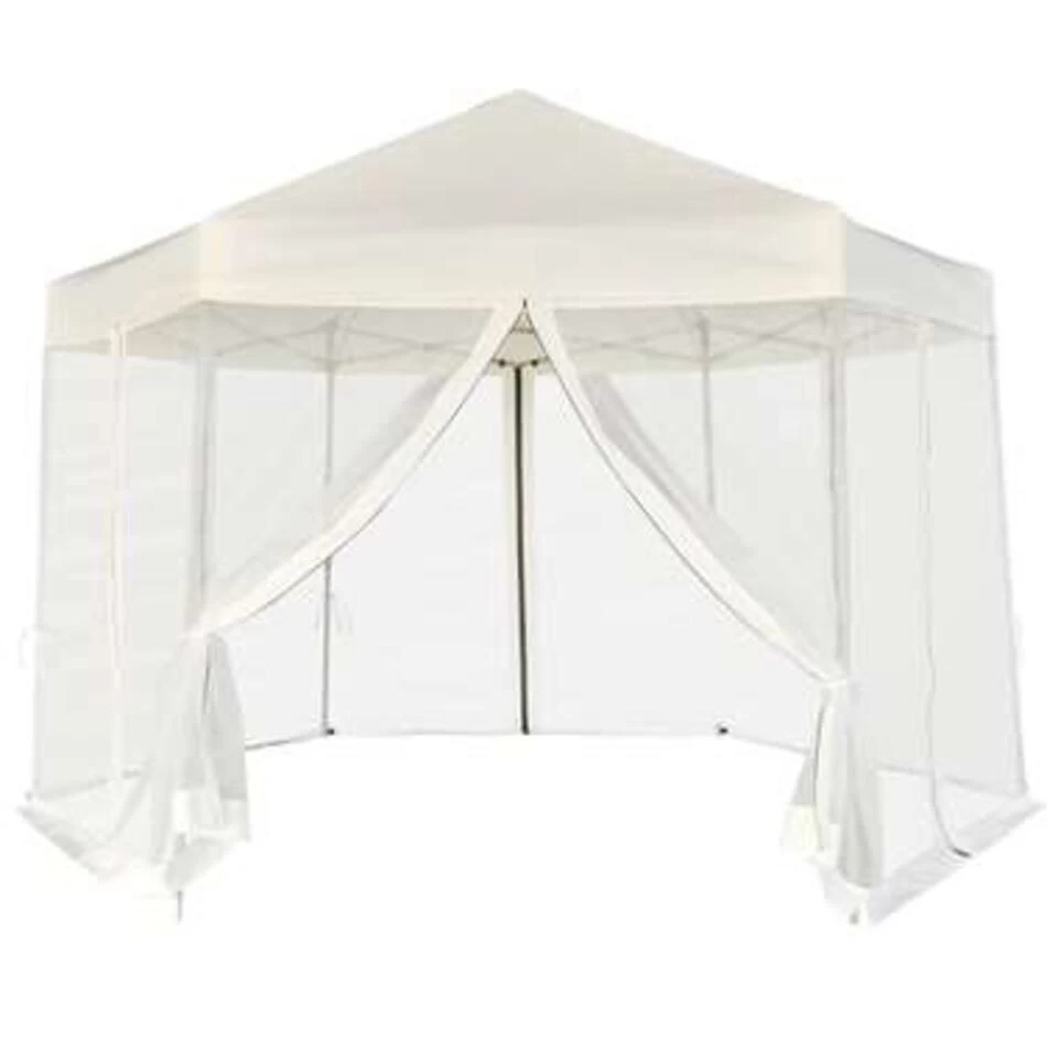 VidaXL Partytent Pop-up Zeshoekig Met 6 Zijwanden 3,6x3,1 M Crèmewit 3 VidaXL Partytent Pop-up Zeshoekig Met 6 Zijwanden 3,6x3,1 M Crèmewit