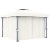 VidaXL Prieel Met Gordijn 3x3 M Aluminium Crèmewit -Buitenparasols Winkel 1000001208