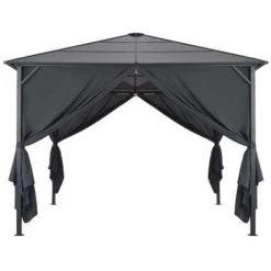 VidaXL Prieel Met Gordijn 3x3 M Aluminium Zwart -Buitenparasols Winkel 1000001222 0103