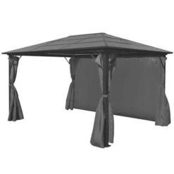 VidaXL Prieel Met Gordijn 400x300 Cm Aluminium Antraciet -Buitenparasols Winkel 1000001241 0102