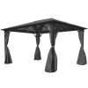 VidaXL Prieel Met Gordijn 400x300 Cm Aluminium Antraciet -Buitenparasols Winkel 1000001241