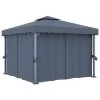 VidaXL Prieel Met Gordijn 3x3 M Aluminium Antraciet 1 VidaXL Prieel Met Gordijn 3x3 M Aluminium Antraciet -Buitenparasols Winkel 1000001284