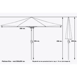 Platinum Riva Stokparasol 2.5x2.5 - Antraciet Met Voet En Hoes -Buitenparasols Winkel 1000073267 0103
