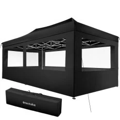Tectake - Partytent 3x6 M. Opvouwbaar- 4 Wanden- Zwart