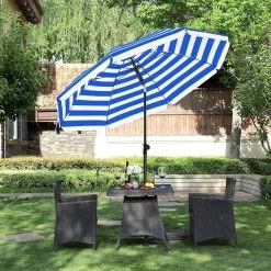 ACAZA Stok Parasol - 160 Cm Diameter - Met Draagtas - Blauw Gestreept -Buitenparasols Winkel 1000095606 0101