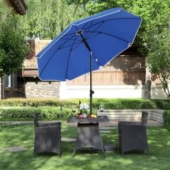 ACAZA Stokparasol - Ø 160 Cm - Achthoekig - Kantelbaar - Met Draagtas - Blauw -Buitenparasols Winkel 1000095610 0101