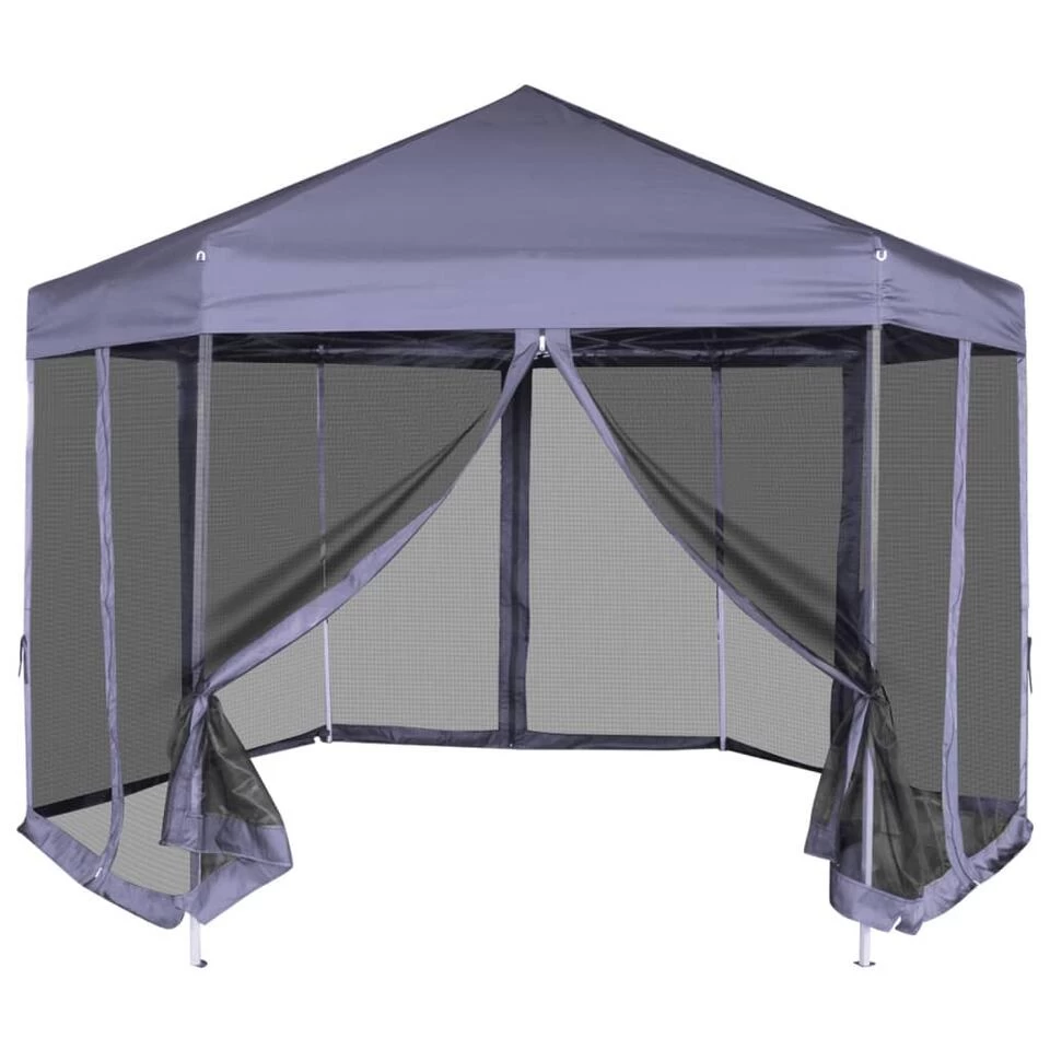 VidaXL Partytent Met Zijwanden Pop-up Zeshoekig 3,6x3,1 M Donkerblauw 3 VidaXL Partytent Met Zijwanden Pop-up Zeshoekig 3,6x3,1 M Donkerblauw