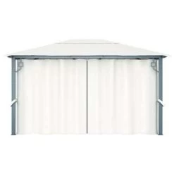 VidaXL Prieel Met Gordijn 400x300 Cm Aluminium Crème -Buitenparasols Winkel 2dfb26a998e049e8a0a6b139abc42c27