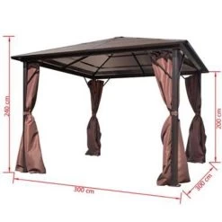 VidaXL Prieel Met Gordijn 300x300 Cm Aluminium Bruin -Buitenparasols Winkel 3fd0a92ceec34500bdd8a057145df85e