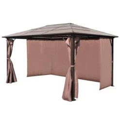 VidaXL Prieel Met Gordijn 400x300 Cm Aluminium Bruin -Buitenparasols Winkel 4bdd06b635da4e17832189e1b58253b4