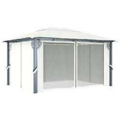 VidaXL Prieel Met Gordijn 400x300 Cm Aluminium Crème -Buitenparasols Winkel 53d896f875e04b279ab4aeb872f79090