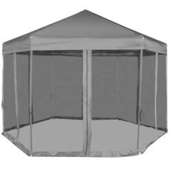 VidaXL Partytent Pop-up Zeshoekig Met 6 Zijwanden 3,6x3,1 M Grijs -Buitenparasols Winkel 96c627a8299847bfb14da54d4d3bd64f