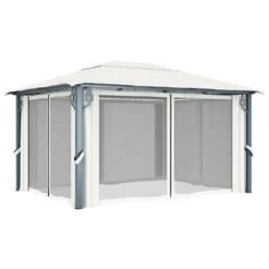 VidaXL Prieel Met Gordijn 400x300 Cm Aluminium Crème -Buitenparasols Winkel ba6645c903914404ac7e197b9c0213f4