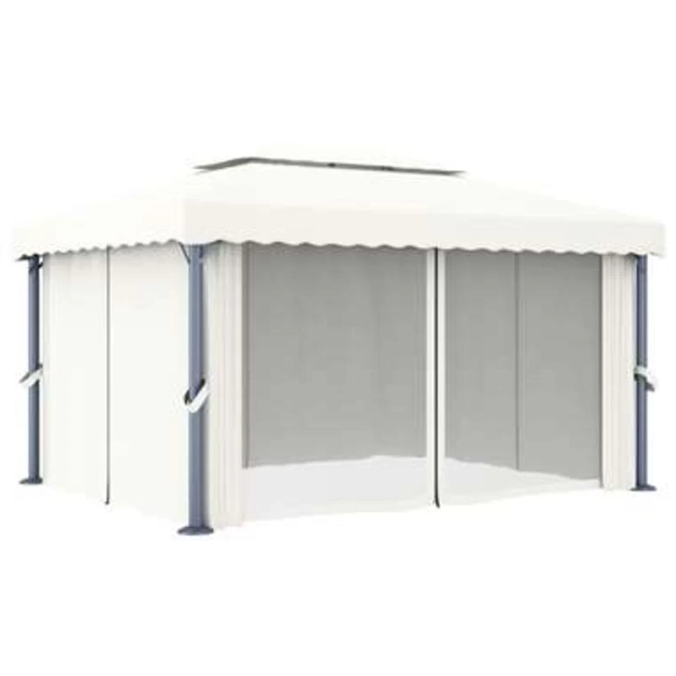 VidaXL Prieel Met Gordijn 4x3 M Aluminium Crèmewit 4 VidaXL Prieel Met Gordijn 4x3 M Aluminium Crèmewit - Afbeelding 2