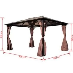 VidaXL Prieel Met Gordijn 400x300 Cm Aluminium Bruin -Buitenparasols Winkel ecbf4181f1ba4c9eaf7c2d400c307c33